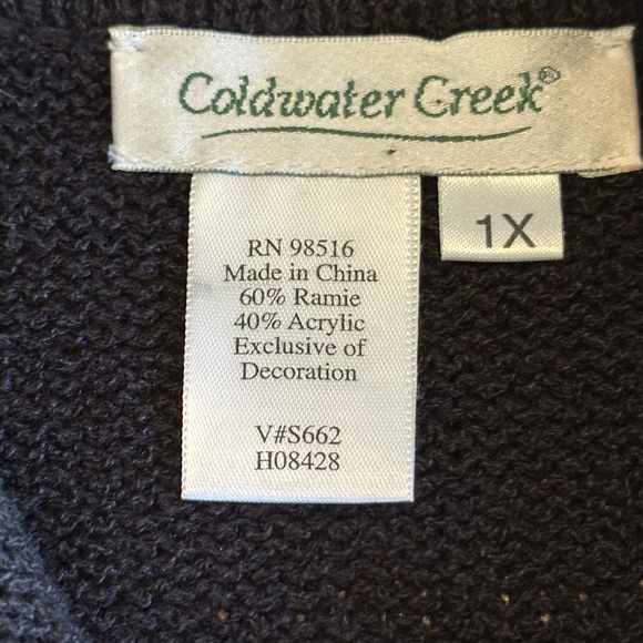 Coldwater Creek | Black Zip Cardigan w/Bejeweled/Sequinned Cat Graphics, Size 1X - Picture 10 of 10